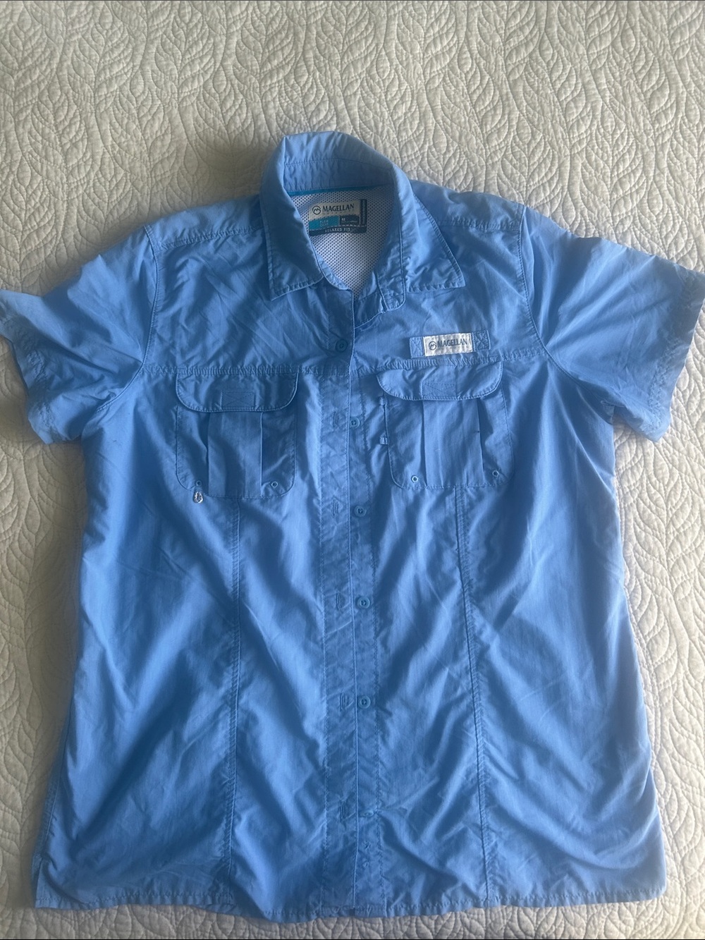 Magellan Outdoors Short Sleeve Button-Down Shirt - Sky Blue